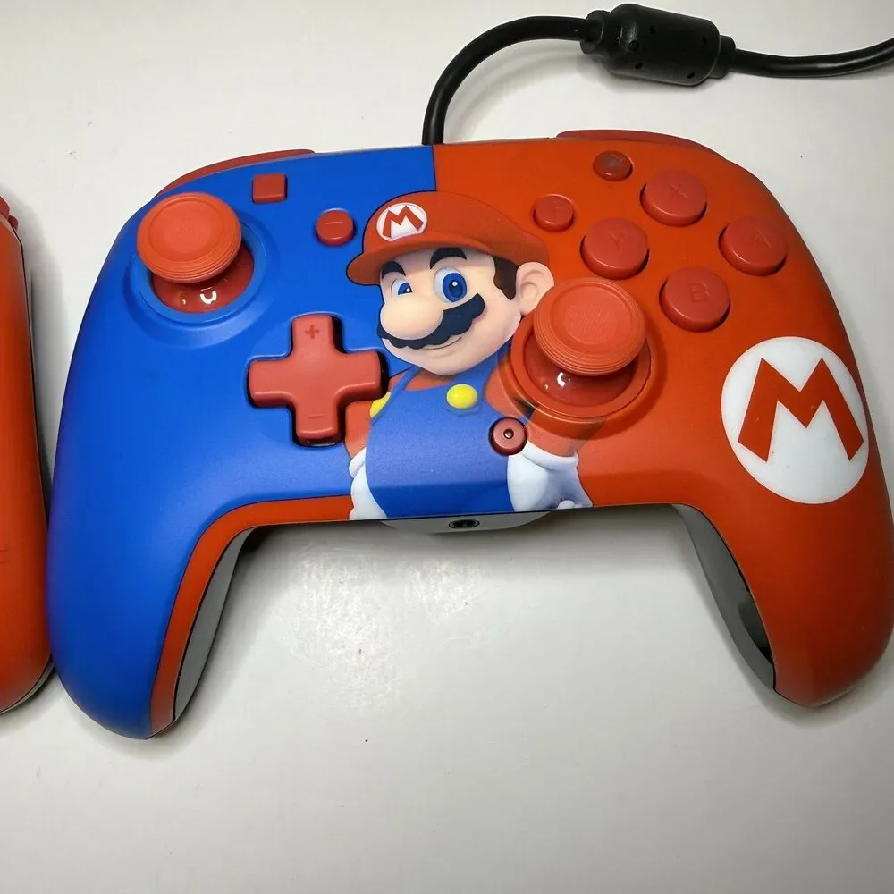 Lot of 2 PDP Gaming Faceoff Deluxe+ Wired Switch Pro Controller - Red/Blue Mario